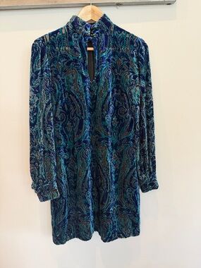 Nanette Lepore Teal & Navy Paisley Velvet Long-Sleeve Dress